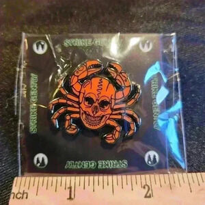 Strike Gently Enamel Red Skull Crab Lapel Pin
